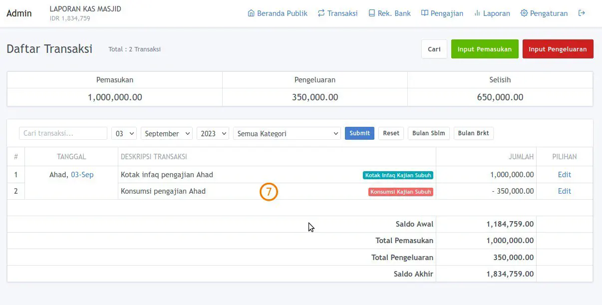 Input Transaksi Berhasil