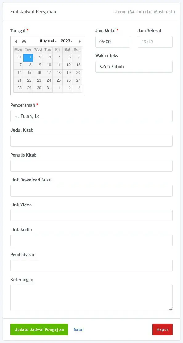 Edit Jadwal Pengajian